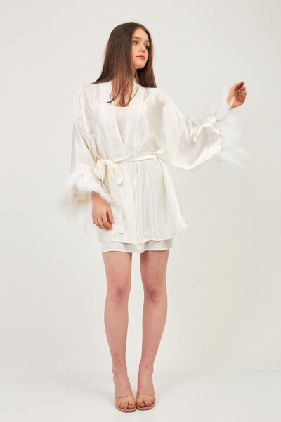 %100 Ipek Ekru Gelin Kimono/sabahlık - SILK PARADE