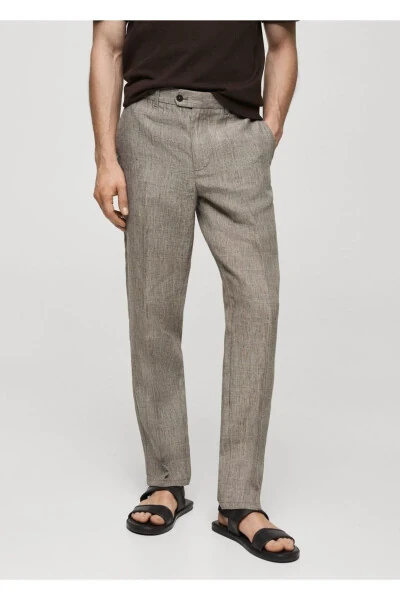 %100 Keten Glen Ekose Pantolon - 1