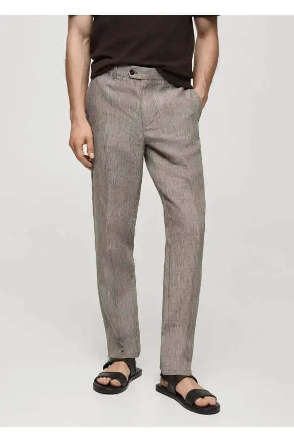 %100 Keten Glen Ekose Pantolon - 1