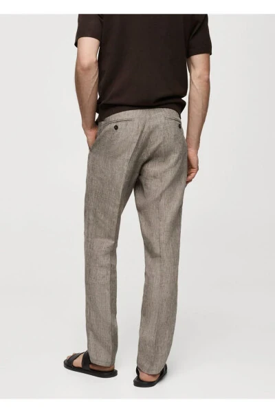 %100 Keten Glen Ekose Pantolon - 4