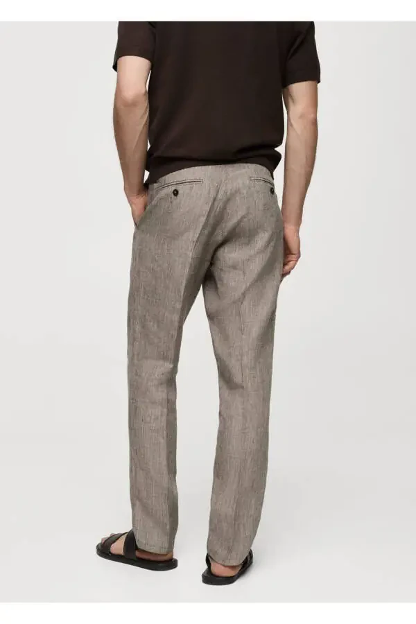 %100 Keten Glen Ekose Pantolon - 4