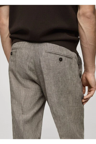 %100 Keten Glen Ekose Pantolon - 7