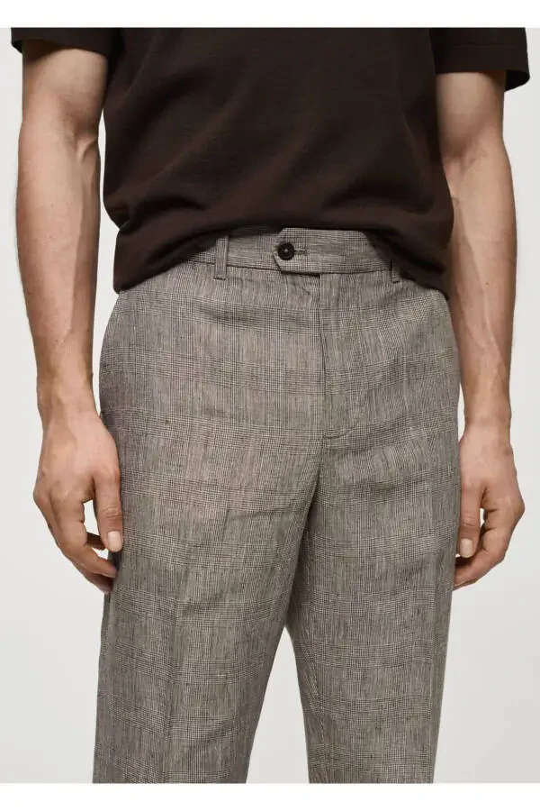 %100 Keten Glen Ekose Pantolon - 8