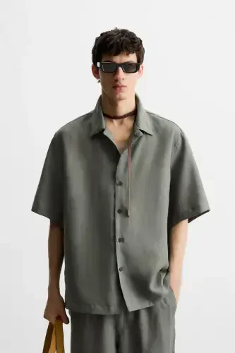 %100 KETEN KO'YLAK-Yashil / Moviy - ZARA (1)