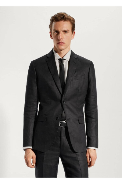 %100 Keten Kumaş Blazer Ceket - 1