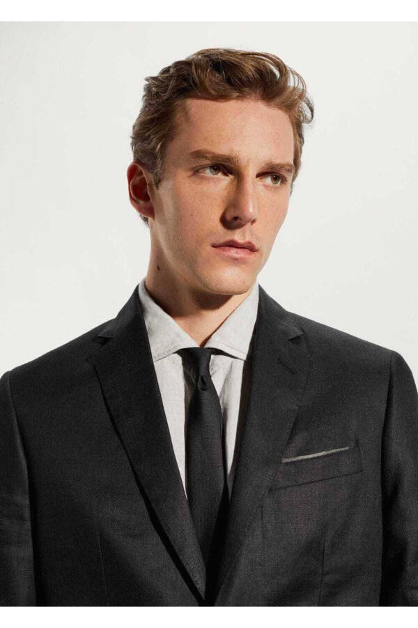 %100 Keten Kumaş Blazer Ceket - 8