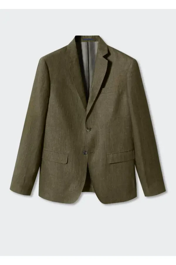 %100 Keten Kumaş Blazer Ceket-Yeşil - 3