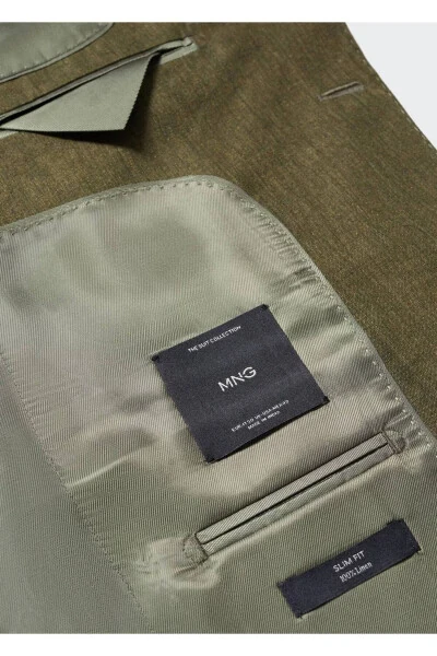 %100 Keten Kumaş Blazer Ceket-Yeşil - 7