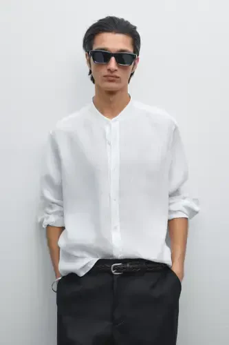 %100 keten regular fit hakim yaka gömlek-Beyaz - MASSIMO DUTTI (1)