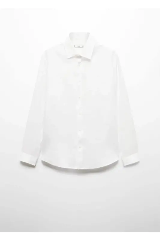 %100 Keten Regular Kesim Gömlek-Beyaz - 3