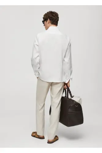 %100 Keten Regular Kesim Gömlek-Beyaz - 4