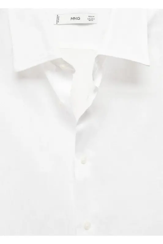 %100 Keten Regular Kesim Gömlek-Beyaz - 6