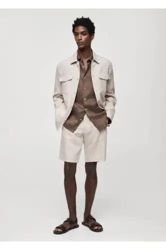 %100 Keten Regular Kesim Gömlek-Kahverengi - MANGO MAN (1)