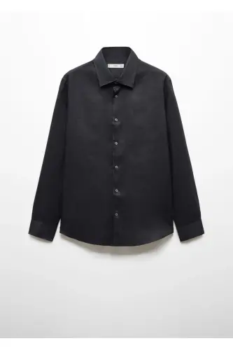 %100 Keten Regular Kesim Gömlek-Kömür Karası - 3