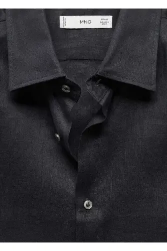 %100 Keten Regular Kesim Gömlek-Kömür Karası - 6