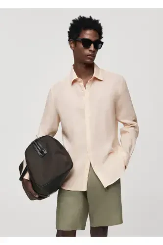 %100 Keten Regular Kesim Gömlek-Pembemsi Turuncu - 1