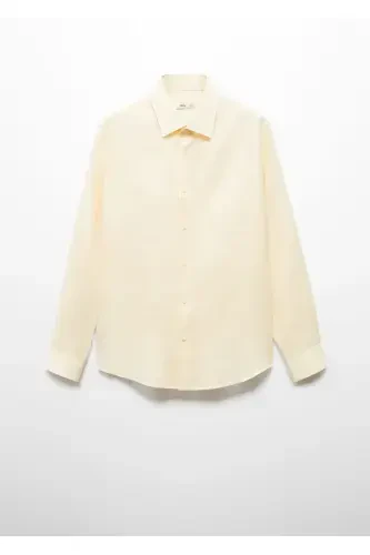 %100 Keten Regular Kesim Gömlek-Sarı - MANGO MAN (1)