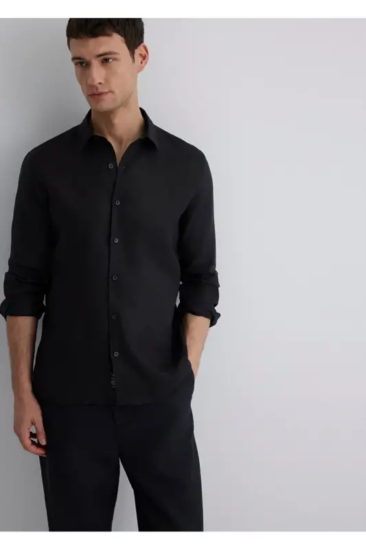 %100 keten slim fit erkaklar - 1