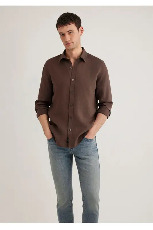 %100 keten slim fit erkek gömlek - 1