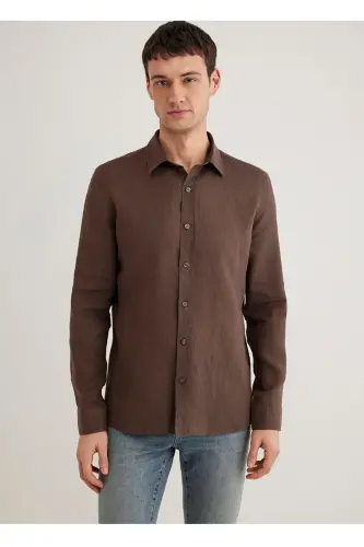 %100 keten slim fit erkek gömlek - 2