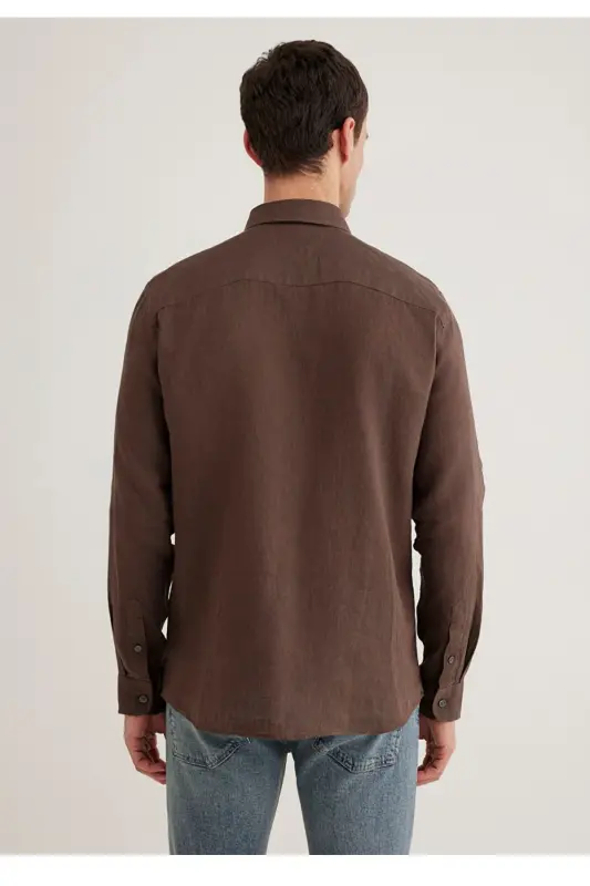 %100 keten slim fit erkek gömlek - 3