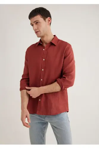 %100 keten slim fit erkek gömlek - 1