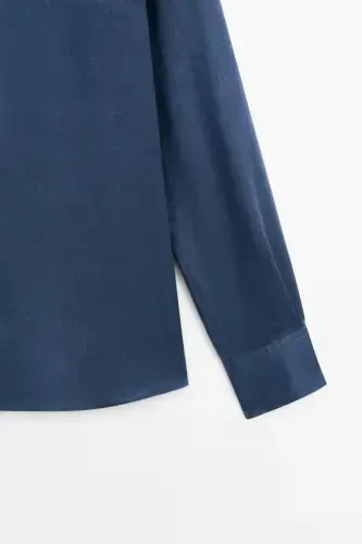 %100 keten slim fit gömlek-LACİVERT - MASSIMO DUTTI (1)