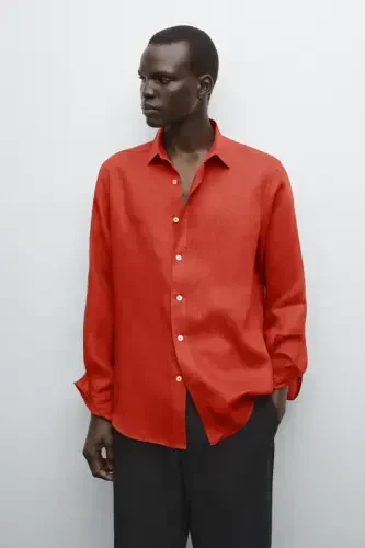 %100 keten slim fit gömlek-TURUNCU - MASSIMO DUTTI (1)