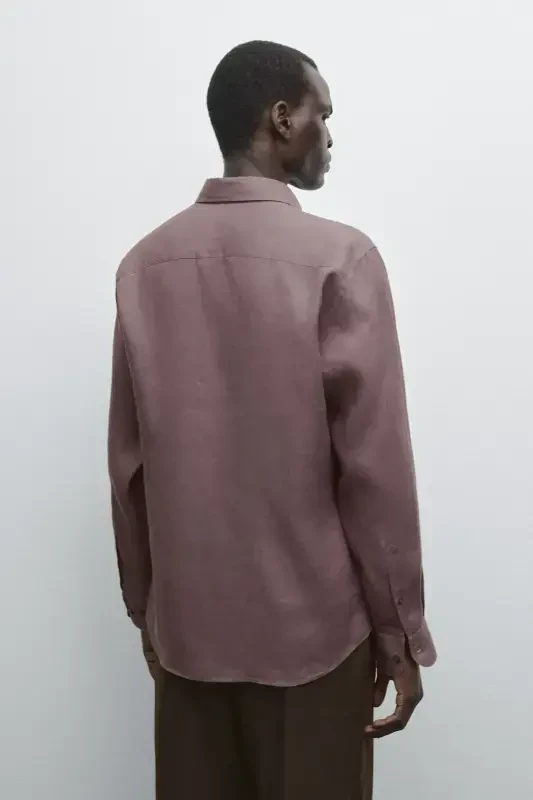 %100 keten slim fit ko'ylak-PATLIJAN - 3