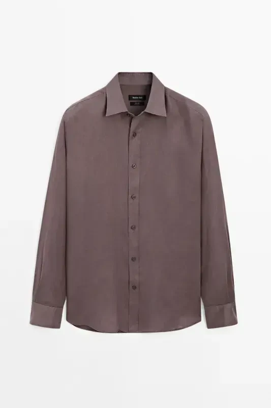 %100 keten slim fit ko'ylak-PATLIJAN - 5