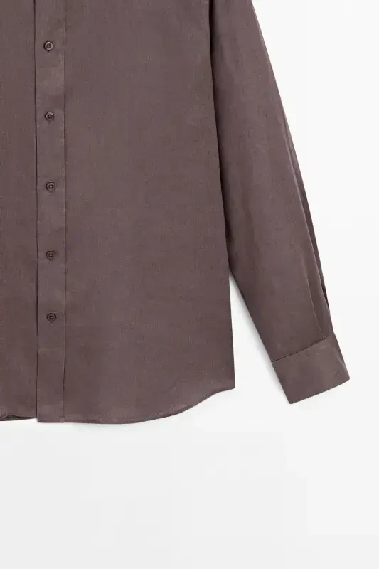 %100 keten slim fit ko'ylak-PATLIJAN - 7