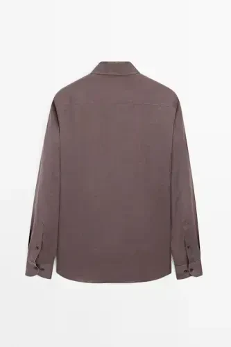 %100 keten slim fit ko'ylak-PATLIJAN - 8