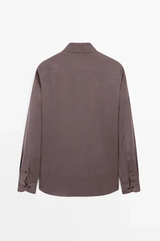 %100 keten slim fit ko'ylak-PATLIJAN - 8