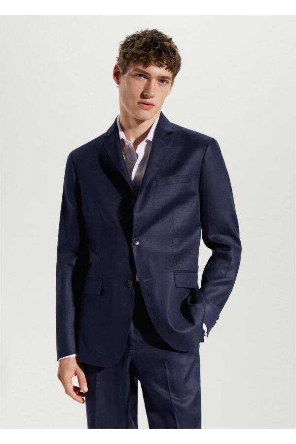 %100 Keten Slim Fit Kumaş Blazer Ceket - 1
