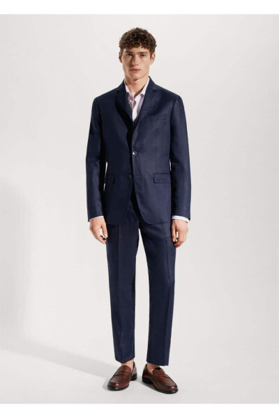 %100 Keten Slim Fit Kumaş Blazer Ceket - 2