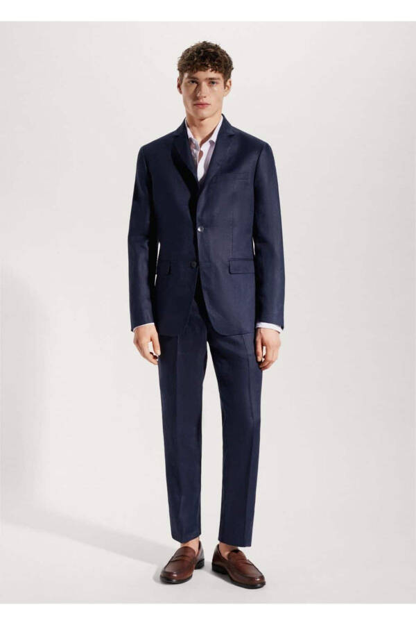 %100 Keten Slim Fit Kumaş Blazer Ceket - 2