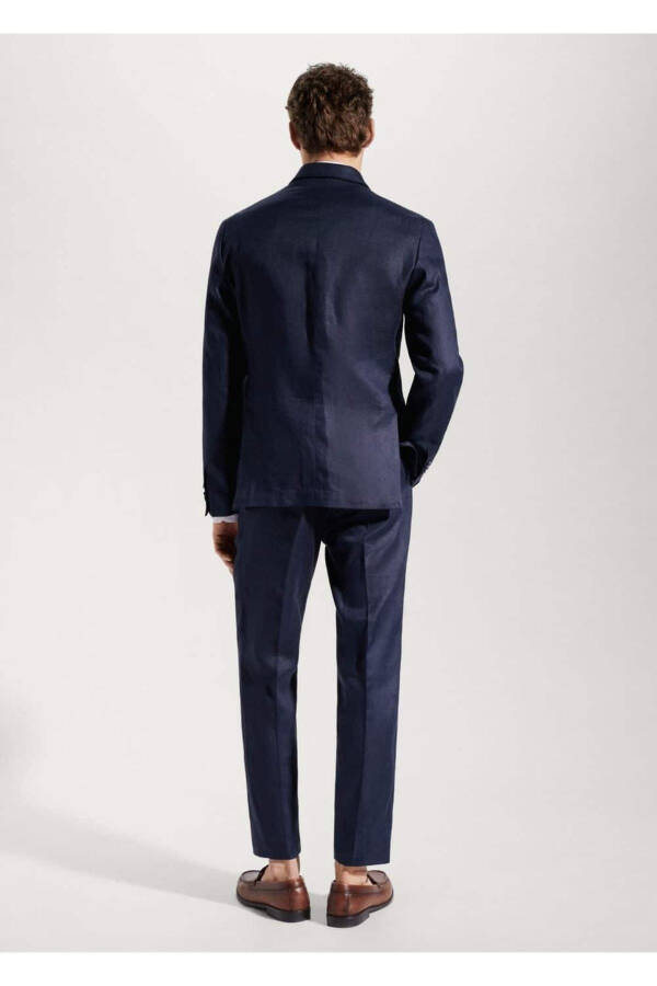 %100 Keten Slim Fit Kumaş Blazer Ceket - 4