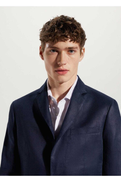 %100 Keten Slim Fit Kumaş Blazer Ceket - 7