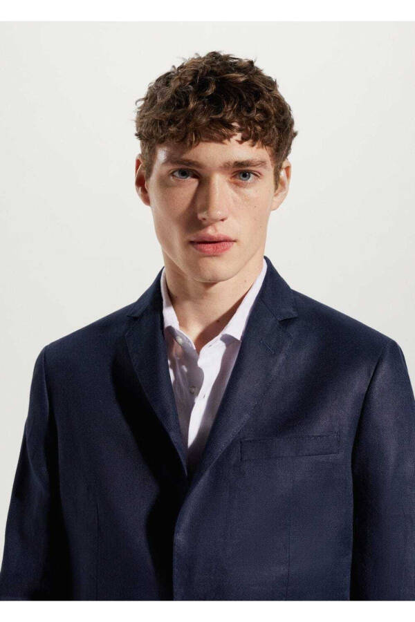%100 Keten Slim Fit Kumaş Blazer Ceket - 7
