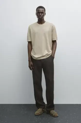 %100 keten kısa kollu triko t-shirt-BEJ - MASSIMO DUTTI (1)