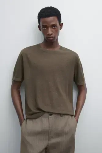 %100 keten triko t-shirt-MOKA - MASSIMO DUTTI (1)