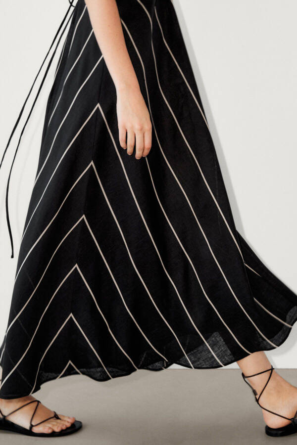 100% Linen Contrast Stripe Midi Dress - 3