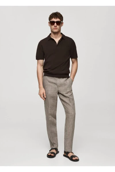 100% Linen Glen Plaid Trousers - 2
