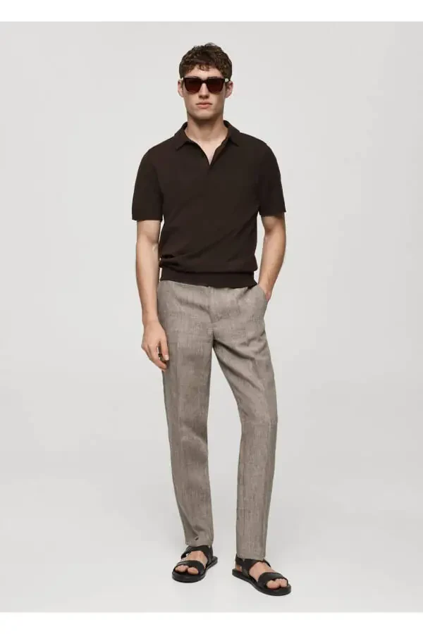 100% Linen Glen Plaid Trousers - 2