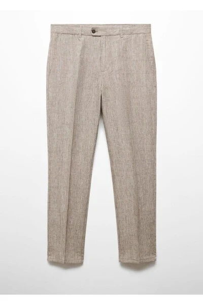100% Linen Glen Plaid Trousers - 3