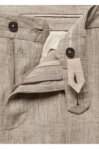 100% Linen Glen Plaid Trousers - 6