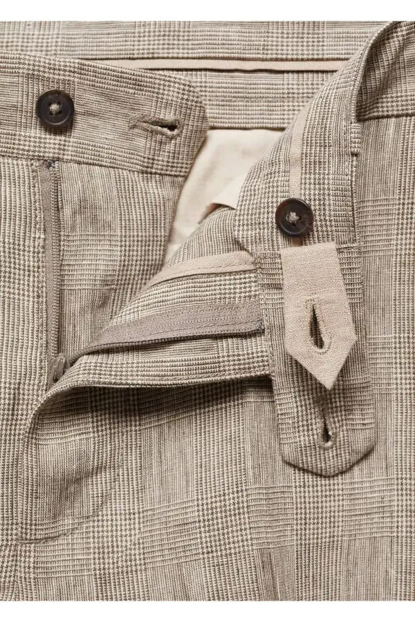 100% Linen Glen Plaid Trousers - 6