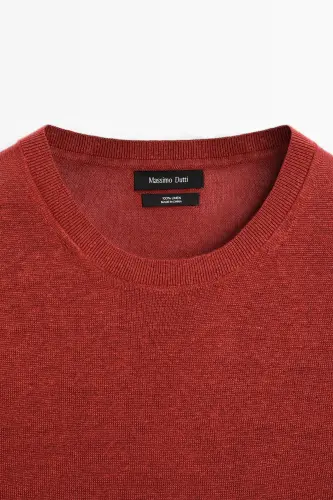 %100 linen knit t-shirt-Red - MASSIMO DUTTI (1)