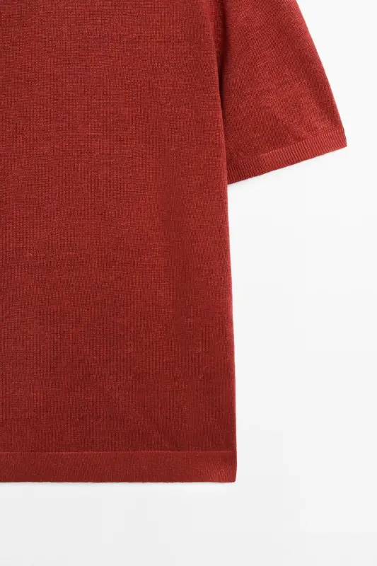 %100 linen knit t-shirt-Red - 3