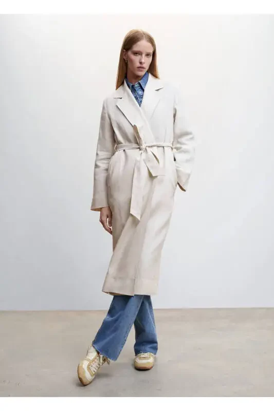 100% Linen Lapel Trench Coat - 2